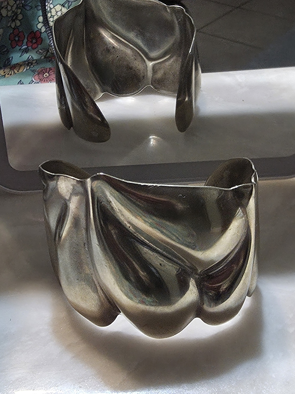 Brutalist style Signed  Alpaca  Silver Mexico Metal Wide Cuff Bracelet, Mexico